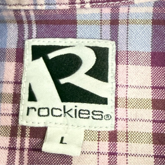 Rockies Purple Plaid Western Button Down Shirt Cotton Cowgirl Rodeo Large - Picture 9 of 11